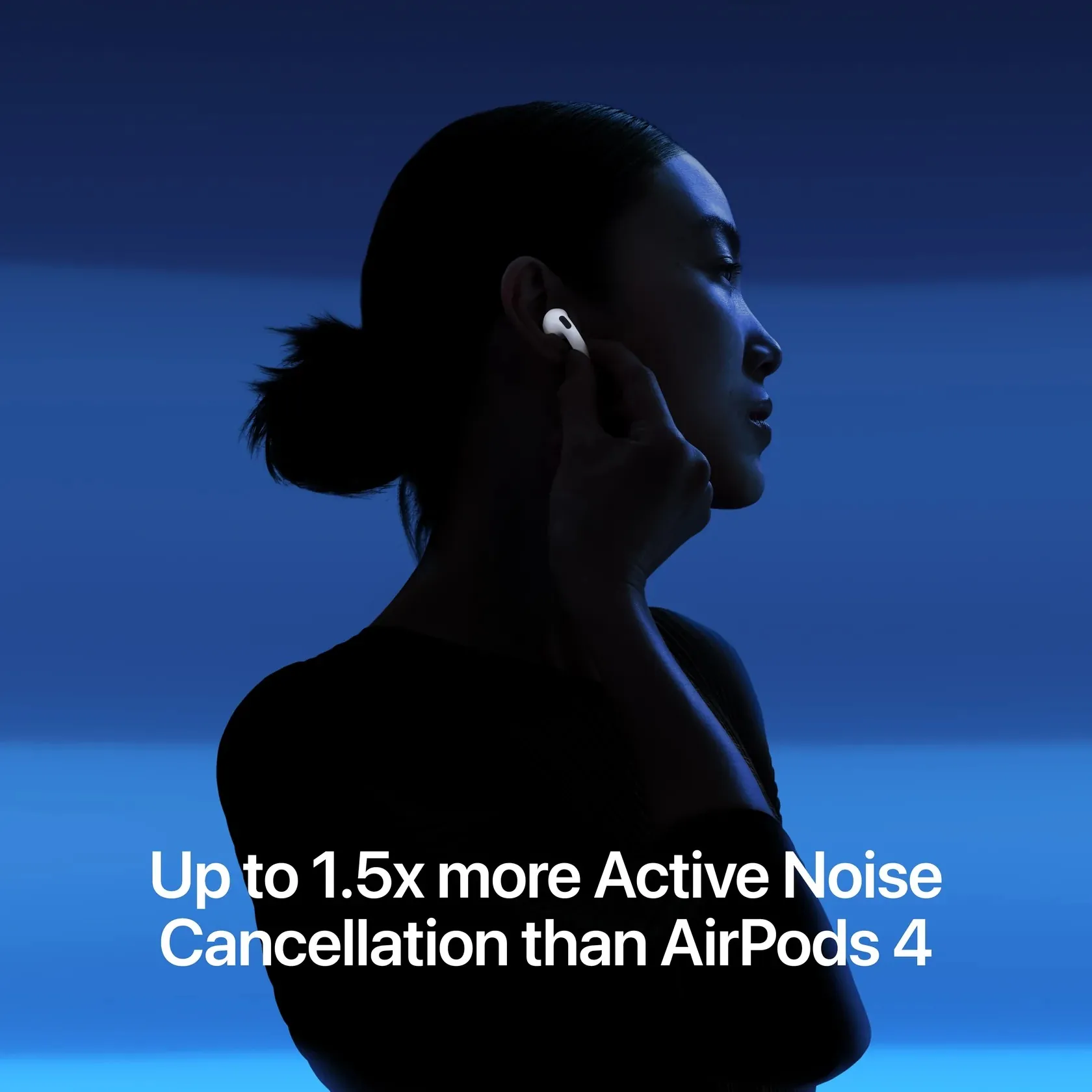 Silhouette adjusting AirPods 5 in blue light